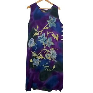 Venus Floral Midi Dress L Purple Crinkle Rayon Sheer Whimsigoth BOHO‎ Festival